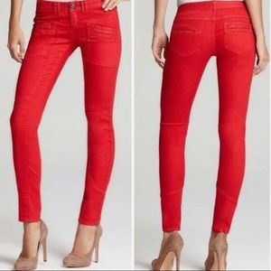 Free People red utility moto skinny jean, size 27